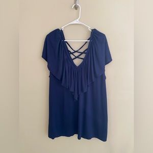 EUC Torrid Midtone Blue Double V Neck Strappy & Flowy Jersey Knit Blouse size 4x